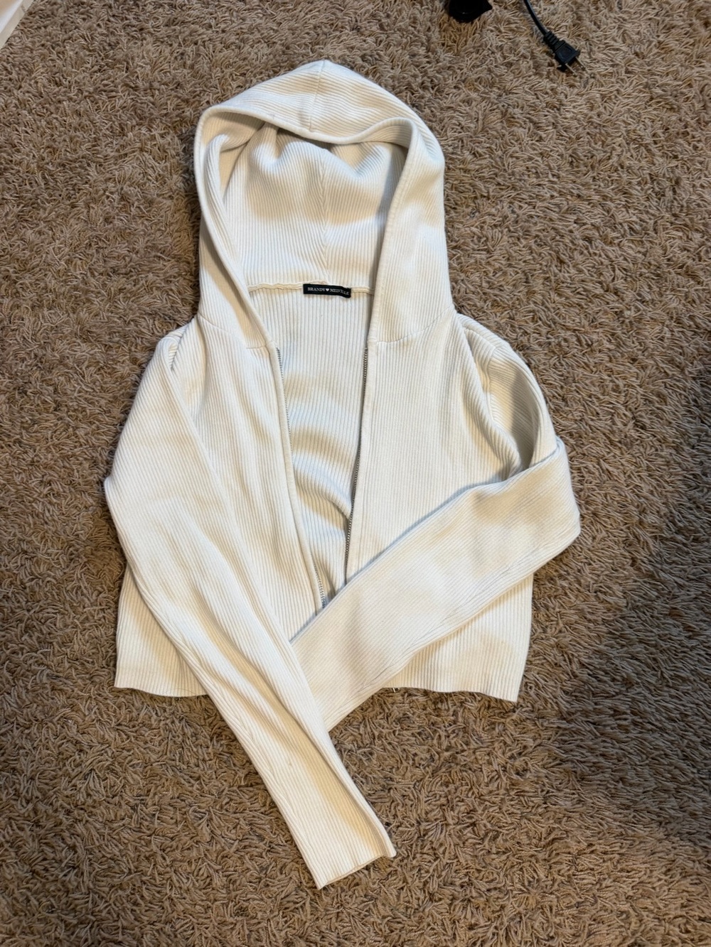 Brandy Melville Cream Ribbed Hooded Cardigan